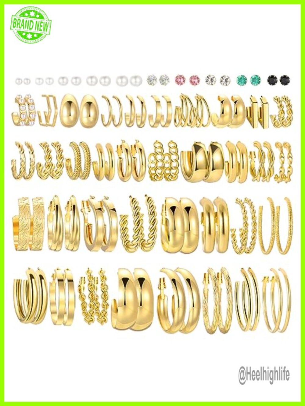 46 Pairs Gold Hoop Earrings Set Hypoallergenic Chunky Twisted Pearl Stud